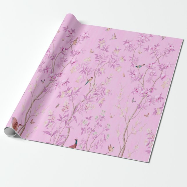 Pink Chinoiserie Chinese Decoupage Wrapping Paper (Unrolled)