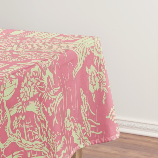 Pink Chinoiserie Cotton Dining Tablecloth (In Situ)