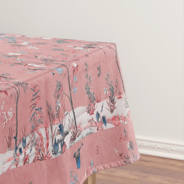Pink Chinoiserie Cotton Dining Tablecloth (In Situ)