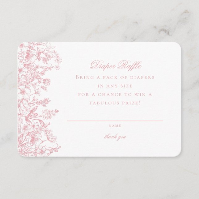 Pink Chinoiserie Diaper Raffle Invitation Insert (Front)