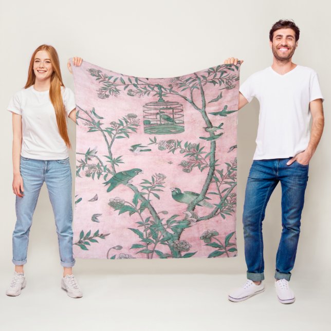 Pink Chinoiserie Fleece Blanket (In Situ)