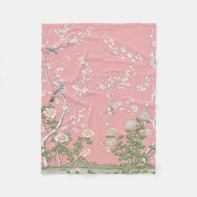 Pink Chinoiserie Fleece Blanket (Front)