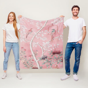 Pink Chinoiserie Fleece Blanket