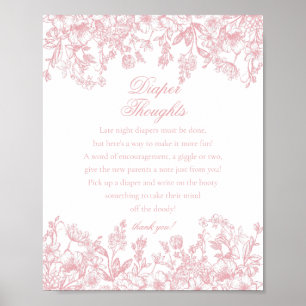 Pink Chinoiserie Flora Diaper Thoughts Baby Shower Poster