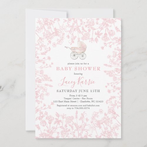 Pink Chinoiserie floral baby Shower Invitation Invitation