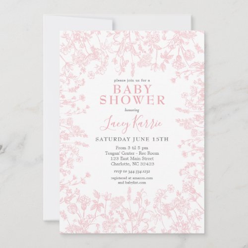 Pink Chinoiserie Floral baby Shower Invitation  Invitation