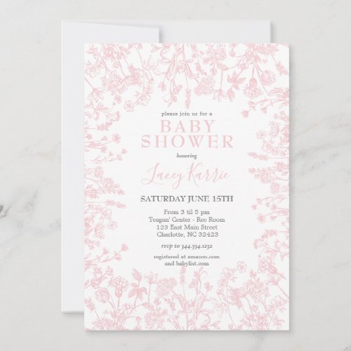 Pink Chinoiserie Floral Baby Shower Invitation  Invitation