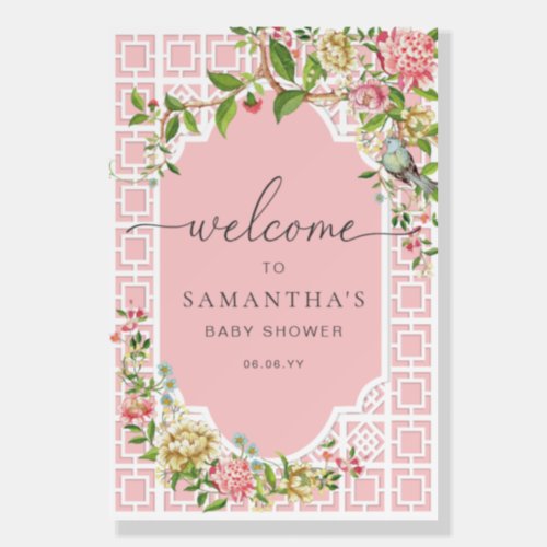 Pink Chinoiserie Floral Baby Shower Welcome Foam Board