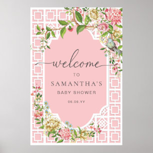 Pink Chinoiserie Floral Baby Shower Welcome Sign