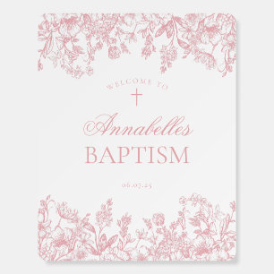 Pink Chinoiserie Floral Baptism Welcome Sign