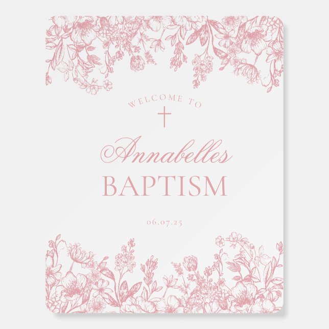 Pink Chinoiserie Floral Baptism Welcome Sign (Front)