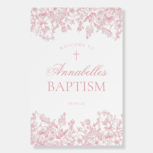 Pink Chinoiserie Floral Baptism Welcome Sign
