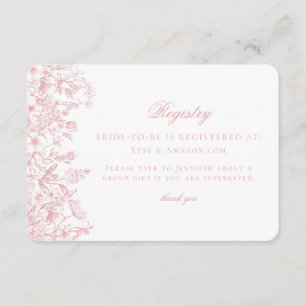 Pink Chinoiserie Floral Bridal Registry Card