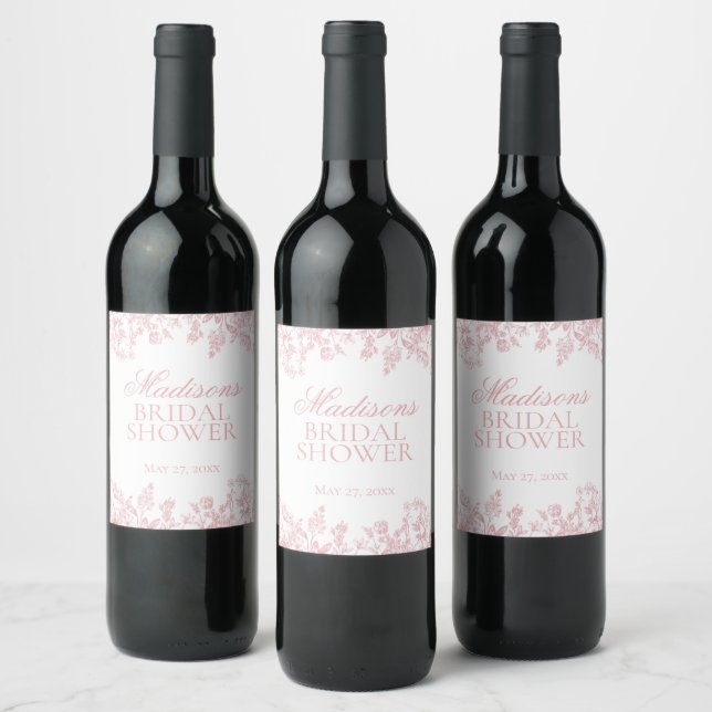 Pink Chinoiserie Floral Bridal Shower Favors Wine Label (Bottles)