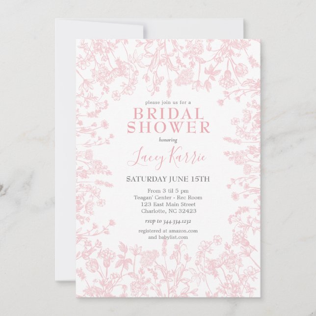 Pink Chinoiserie Floral Bridal Shower Invitation,  Invitation (Front)