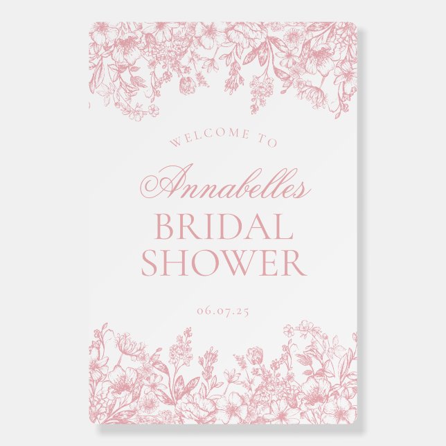 Pink Chinoiserie Floral Bridal Shower Welcome Sign (Front)
