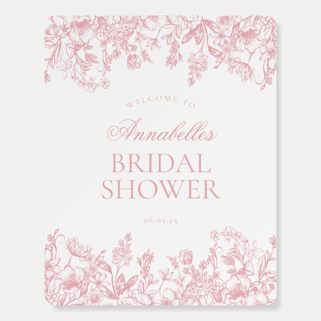Pink Chinoiserie Floral Bridal Shower Welcome Sign (Front)