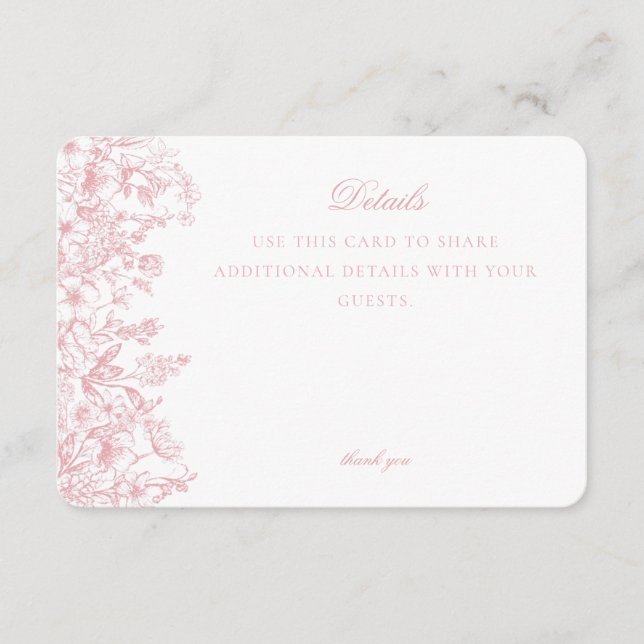 Pink Chinoiserie Floral Details Card Invitation (Front)