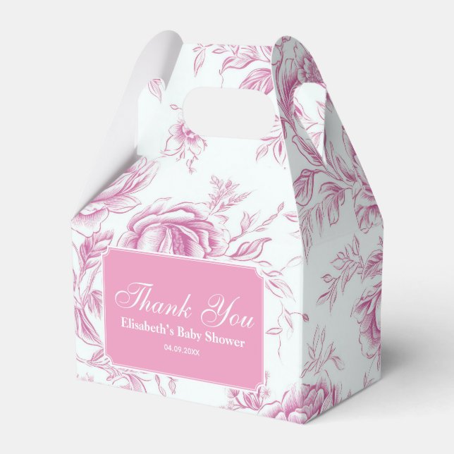 Pink Chinoiserie Floral French Toile  Favor Boxes (Front Side)