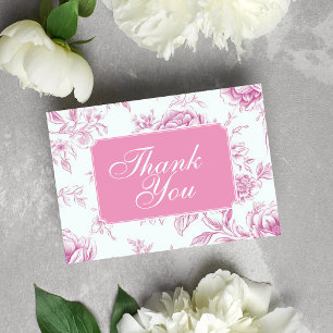 Pink Chinoiserie Floral French Toile Letterpress Thank You Card