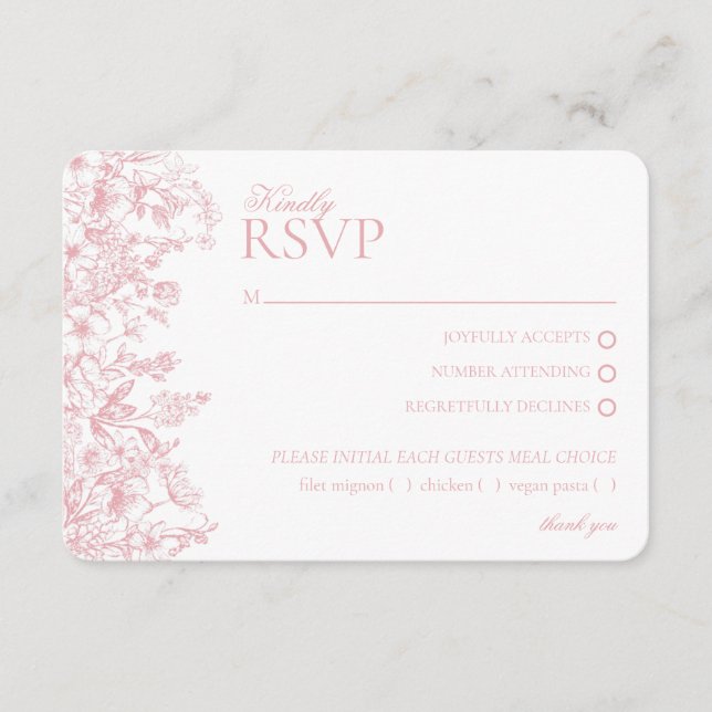 Pink Chinoiserie Floral RSVP Respose Card (Front)