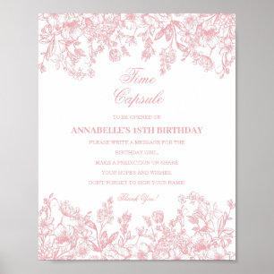 Pink Chinoiserie Floral Time Capsule Baby Birthday Poster