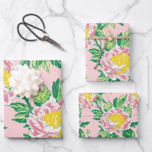 Pink Chinoiserie Floral Wrapping Paper Sheets