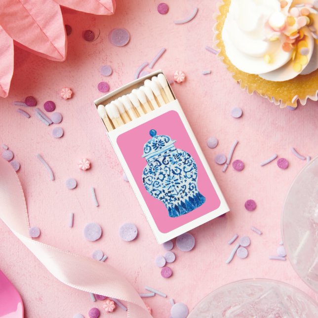 Pink Chinoiserie Ginger Jar Jars Matchbox Matchboxes (Insitu)