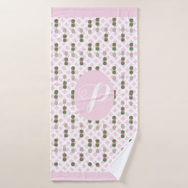 Pink Chinoiserie Ginger Jar Jars Topiary Basket Bath Towel (Bath Towel)