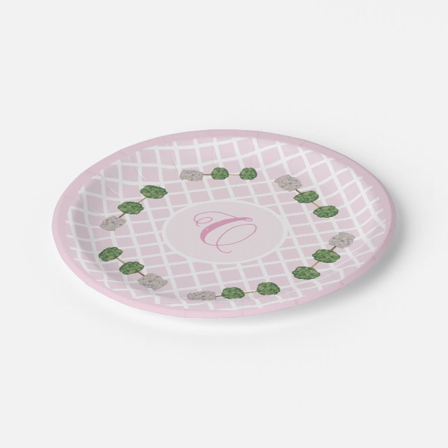 Pink Chinoiserie Ginger Jar Jars Topiary Basket Paper Plates (Angled)