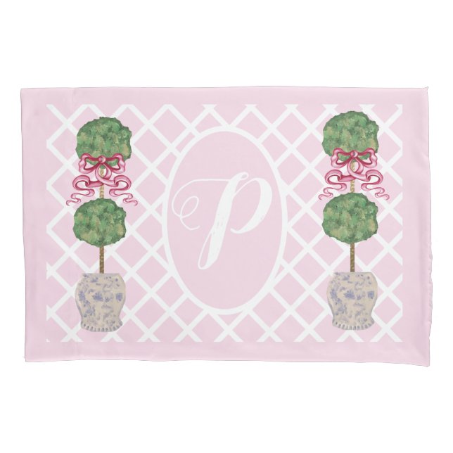 Pink Chinoiserie Ginger Jar Jars Topiary Basket Pi Pillow Case (Front)