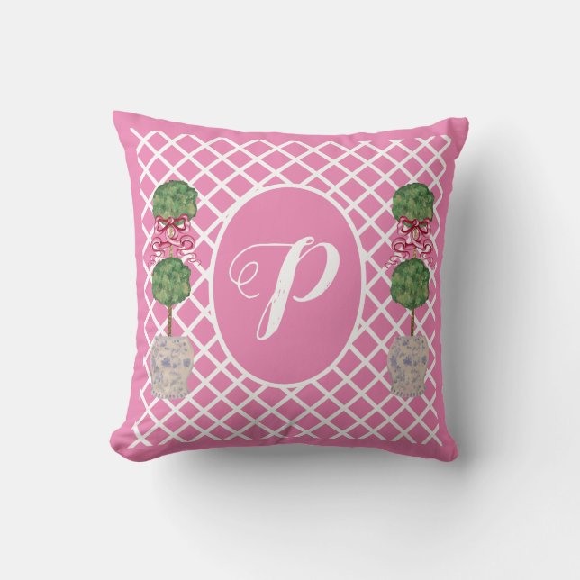 Pink Chinoiserie Ginger Jar Jars Topiary Basket Th Throw Pillow (Front)