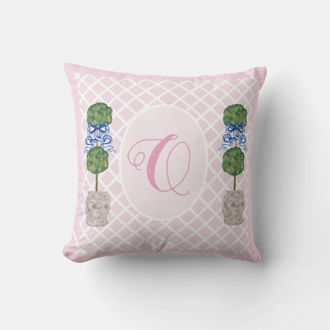 Pink Chinoiserie Ginger Jar Jars Topiary Basket Throw Pillow (Front)