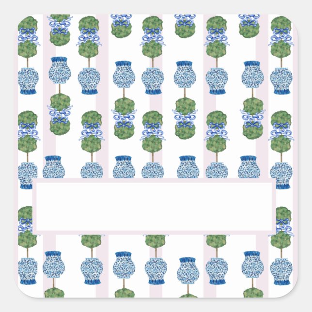 Pink Chinoiserie Ginger Jar Jars Topiary   Square  Square Sticker (Front)