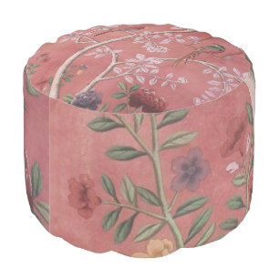 Pink Chinoiserie Indoor/Outdoor Round Pouf