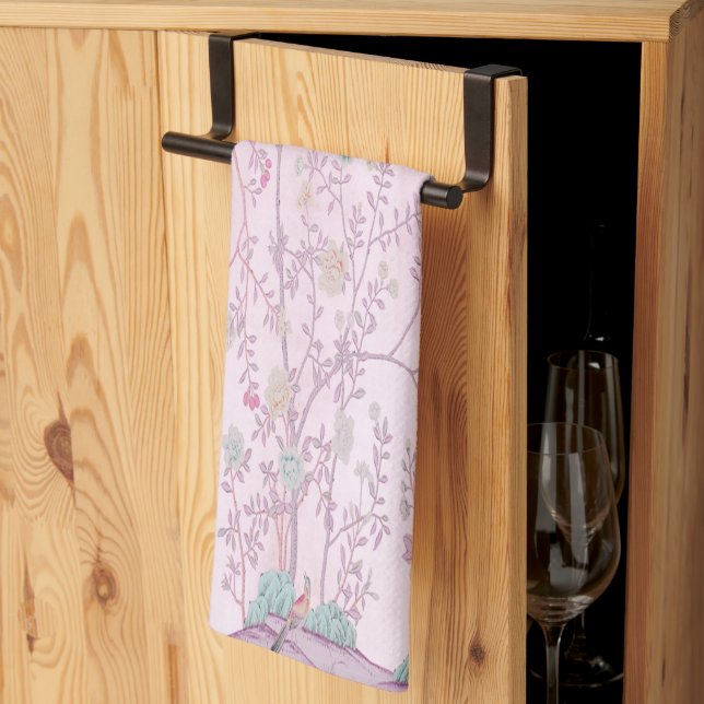 Pink Chinoiserie Kitchen Towel (Thirds Fold)