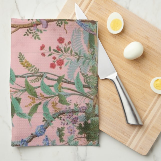 Pink Chinoiserie Kitchen Towel (Quarter Fold)