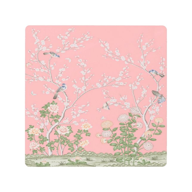 Pink Chinoiserie Metal Wall Art (Front)