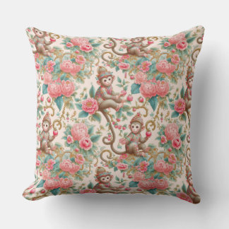 Pink Chinoiserie Monkey Throw Pillow