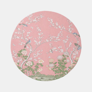 Pink Chinoiserie Oriental Circle Round Rug