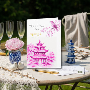 Pink Chinoiserie Pagoda floral Thank You