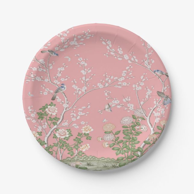 Pink Chinoiserie  Paper Plates (Front)