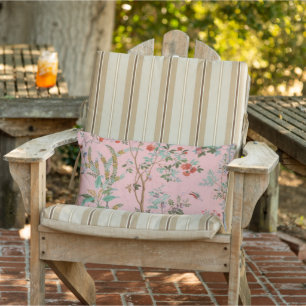 Pink Chinoiserie Patio Outdoor Lumbar Pillow