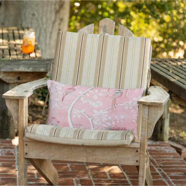 Pink Chinoiserie Patio Outdoor Lumbar Pillow (Chair)