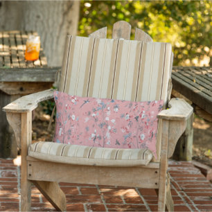 Pink Chinoiserie Patio Outdoor Lumbar Pillow