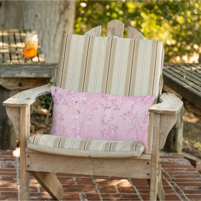 Pink Chinoiserie Patio Outdoor Lumbar Pillow (Chair)
