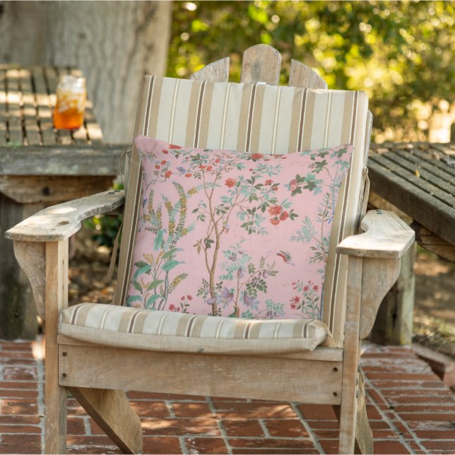 Pink Chinoiserie Patio Outdoor Pillow (Chair)