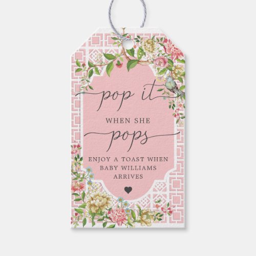 Pink Chinoiserie Pop When She Pops Favor Tag