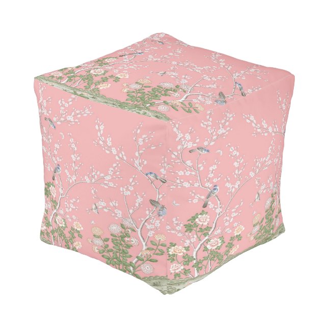Pink Chinoiserie  Pouf (Angled Front)