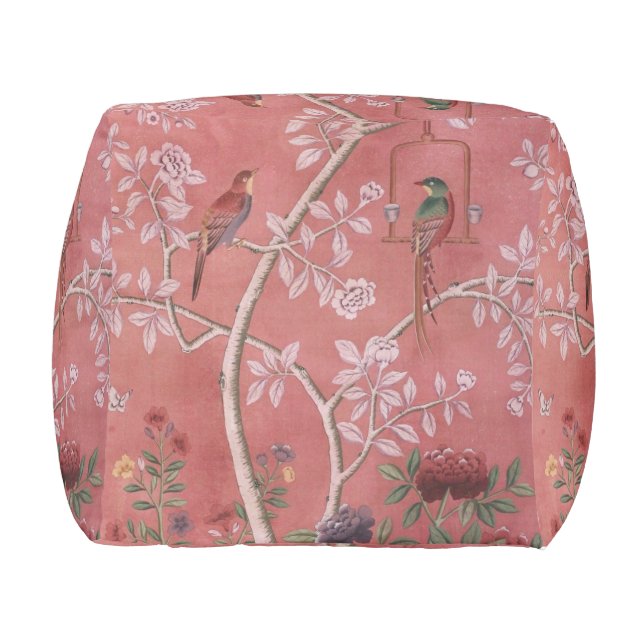 Pink Chinoiserie Pouf (Back)